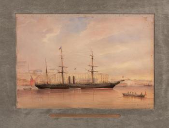 The P & OSN Co's Steamship Malta, Captain Down, at her Moorings, off Moore's Wharf, Sydney by 
																	Frederick Garling