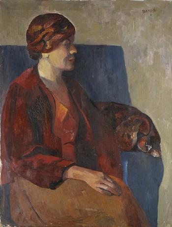 Portrait of a Lady with Dog by 
																	Jozef G Bakos