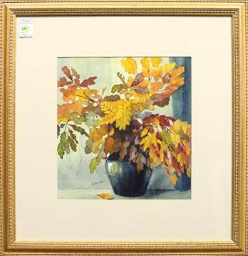 Still Life of Fall Foliage in Black Vase by 
																			Elizabeth Nourse