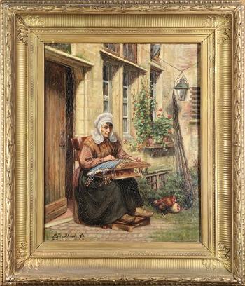 Lady Doing Needlework by 
																	Auguste Maillard
