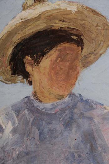 Seated Woman with Straw Hat by 
																			Adelaide Mahan