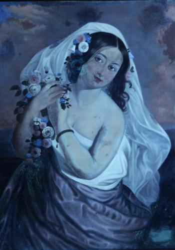 Young Beauty with a Garland of Flowers by 
																			Istvan Szkicsak