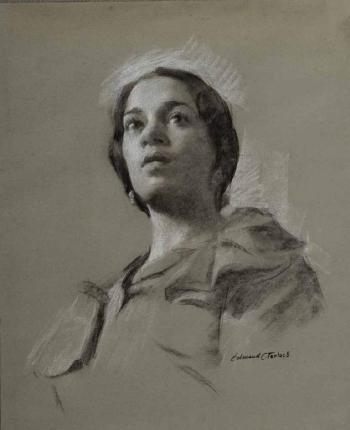 Study of a Woman Looking Left by 
																			Edmund C Tarbell