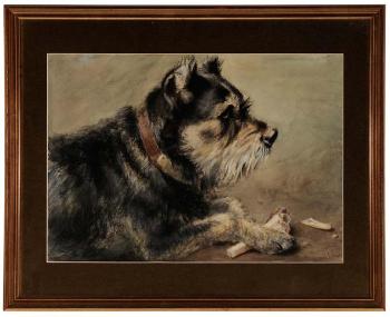 Terrier Guarding His Favorite Bone by 
																			Frances C Fairman