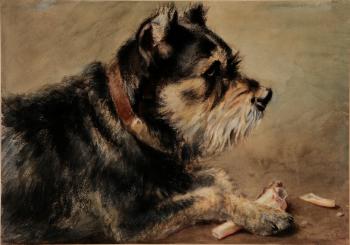 Terrier Guarding His Favorite Bone by 
																			Frances C Fairman