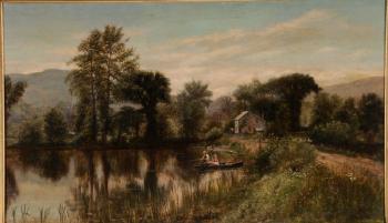 Fishing on Twin Lake, Litchfield Co., Conn. by 
																			John Donaghy