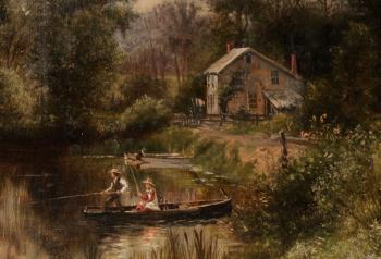 Fishing on Twin Lake, Litchfield Co., Conn. by 
																			John Donaghy