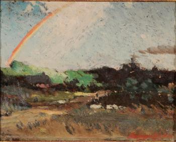 Rainbow over a mountain ridge by 
																			Elliott Daingerfield