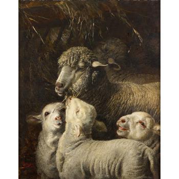 Sheep and lambs by 
																	Bela Pallik
