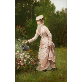In the garden by 
																	Jules James Rougeron