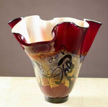 Vase with ruffled tapering body by 
																			Michael Nourot