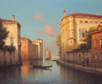 Gondola on a Venetian waterway by 
																	 Vallin