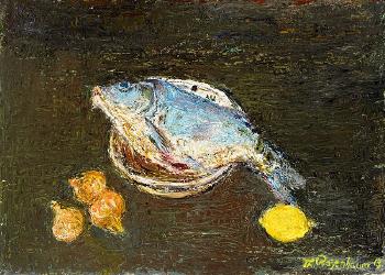 O.T. (Stilleben mit Fisch, Zwiebeln und Zitrone) by 
																	Theodor Rosenhauer