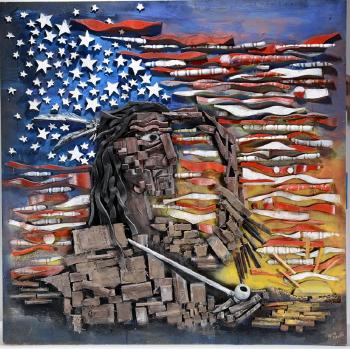 Native American man looking over patriotic sunrise by 
																			 Ab the Flagman