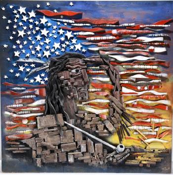 Native American man looking over patriotic sunrise by 
																			 Ab the Flagman