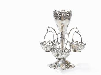 Silver-Biscuit Stand with 3 Baskets by 
																			 Josiah Williams & Co