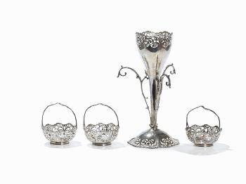 Silver-Biscuit Stand with 3 Baskets by 
																			 Josiah Williams & Co