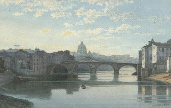Rom: Blick über den Tiber mit Ponte Sisto auf Trastevere und St Peter by 
																	Julius Zielke
