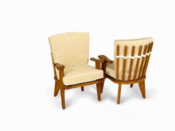 Pair of Oak Armchairs by 
																			 Guillerme et Chambron