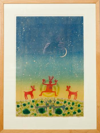 Spirit deer gathering VIII by 
																			Linda Lomahaftewa