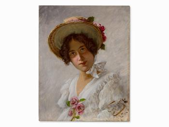 Young lady with hat by 
																			Karl Zewy