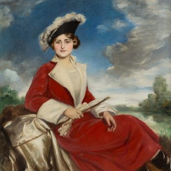Lady in red riding dress by 
																			Adolf Pirsch