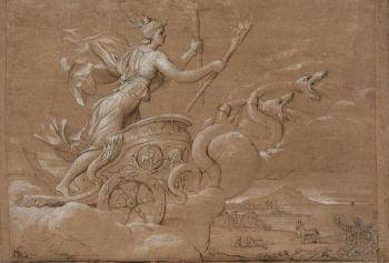 Figure allégorique conduisant un char orne d'un triskèle by 
																	Giovanni Angelo Canini