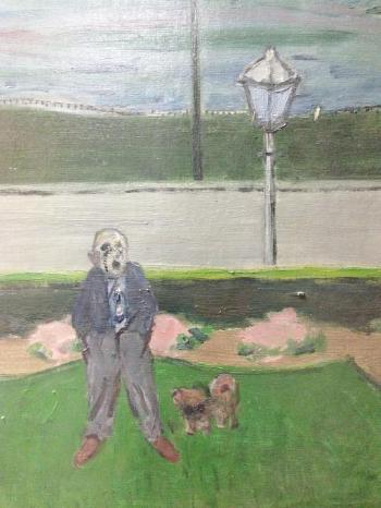 A Man and his Dog in a Garden by 
																			Edward Wakeford