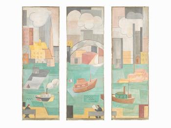 Three panel painted screen by 
																			Alice van Orden