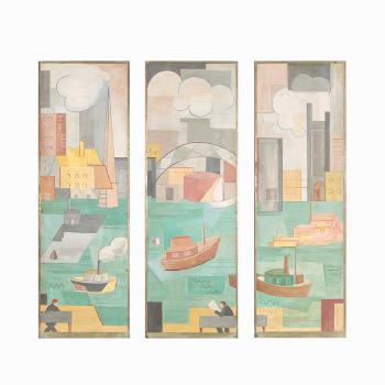 Three panel painted screen by 
																			Alice van Orden