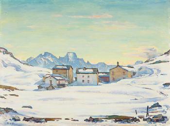 Engadiner Landschaft im Winter – Blick auf die Alp Blaunca mit der Bondasca-Gruppe im Hintergrund by 
																	Carl Albert von Salis-Soglio