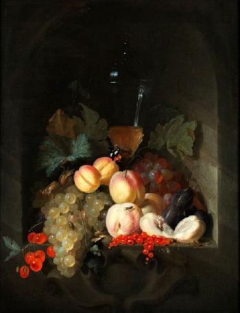 Stillleben mit Fruchten un einem Kelch in einer Nische by 
																	Johannes Hannot