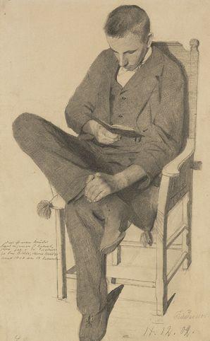 Der Bruder Karl in einem Lehnstuhl lesend by 
																	Fritz Friedrichs