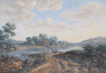 Figures in river landscape by 
																			Jacob Burgi