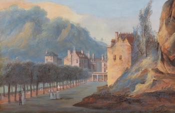 Hotwells, Bristol; A Palladian temple in a river landscape by 
																	John Claude Nattes