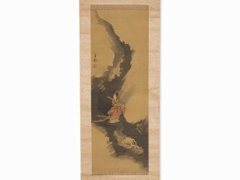 Silk Scroll of Benzaiten by 
																			Kishi Ganku