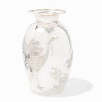 Large Silver Vase with Original Box by 
																			Ogawa Eiho