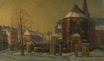 Winter Village Scene by 
																			Adrianus Zuiderwijk