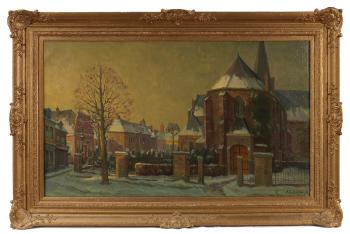 Winter Village Scene by 
																			Adrianus Zuiderwijk