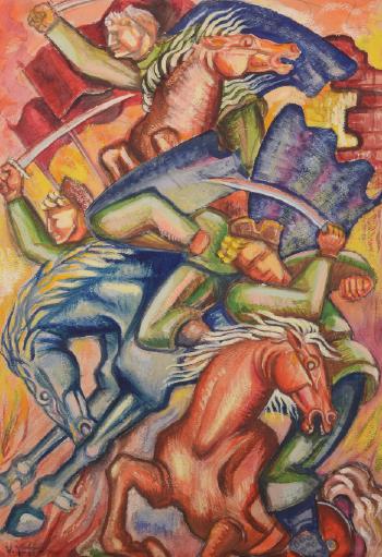 3 Figures on Horseback Brandishing Swords by 
																			Vladimir Yoffe