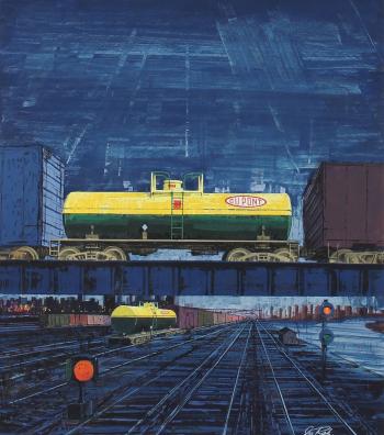 DuPont Train Yard Night Scene by 
																			Joseph Rakowsky