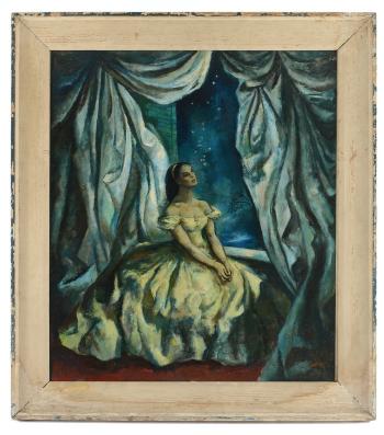 Young Beauty Seated by Her Bedroom Window at Night by 
																			Benjamin Albert Stahl