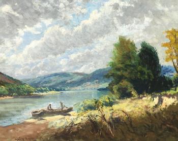 Hungarian lakeside scene by 
																			Ferenc Ujvary