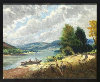 Hungarian lakeside scene by 
																			Ferenc Ujvary