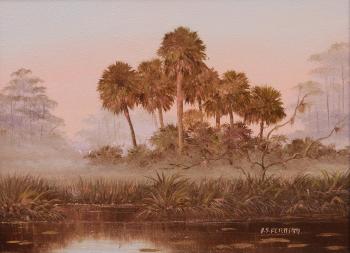 Everglades or St. Johns River scene with stand of palm trees by 
																			Ahmed Eltemtamy