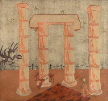 Figures and doll in column ruins by 
																			Frederick Remahl