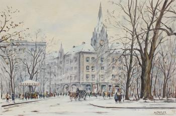 Krakow City Winter Scene by 
																			Stanislaw Okulicz