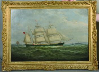 Barque Eleanor of Maryport, passing the Tusker lighthouse, Wm Graves Master by 
																			William Mitchell of Maryport