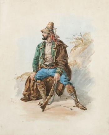 Chasseur assis by 
																	Dominique Louis Papety