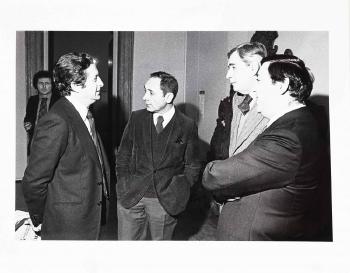 Walter Tobagi, Nello Ajello, Alberto Ronchey and Enzo Bettiza at a conference by 
																	Alberto Roveri